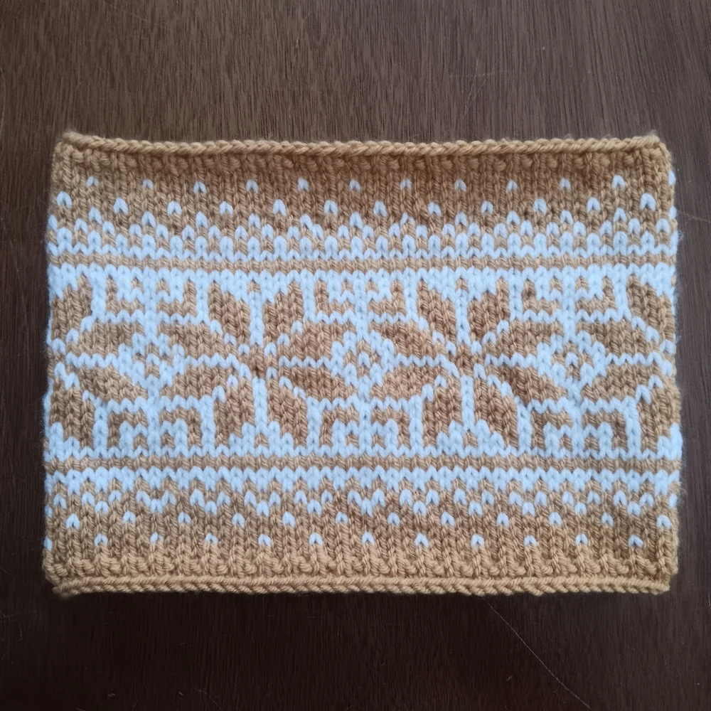 Handmade Handknit Mustard & Ivory Scandinavian Snowflake Motif Cowl Scarf OSFM